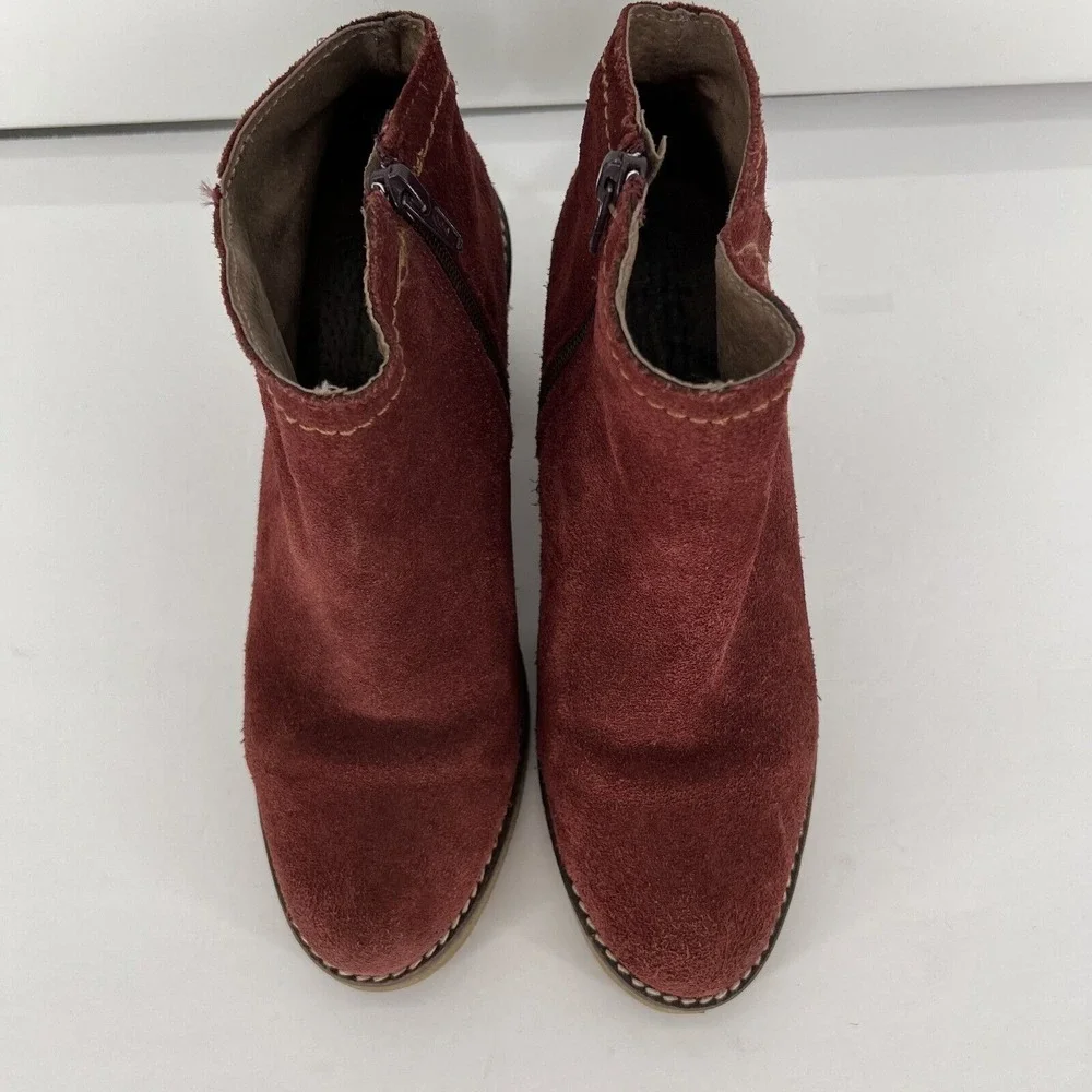 Yokono Ankle‎ Booties Size 37 US 6.5-7 Red Leather Boots Side Zip Made In Spain